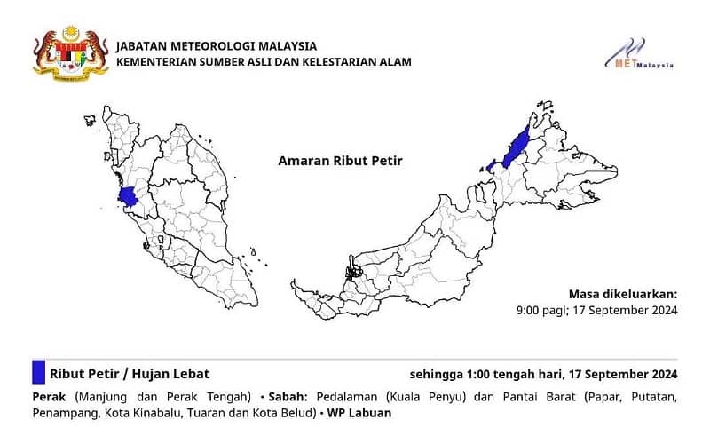 Amaran ribut petir di Sabah