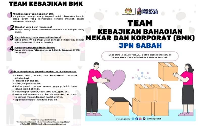 JPN Sabah anjur aktiviti kumpul, derma barang terpakai untuk mangsa musibah