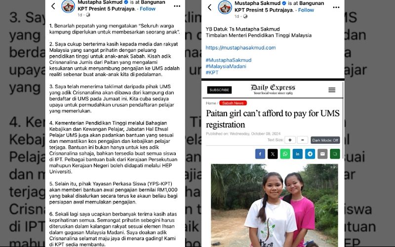 Crisnanalina akan dibawa dari kampung mendaftar di UMS