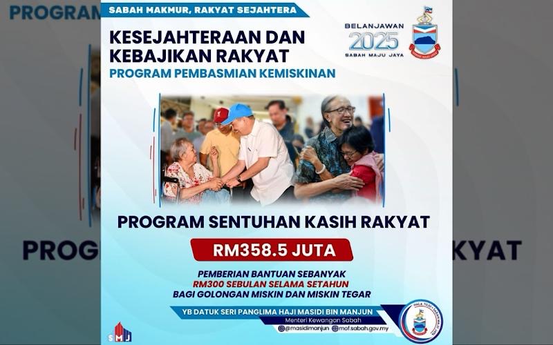 Belanjawan Sabah 2025: Bantuan khas RM300 sebulan kepada golongan miskin, miskin tegar