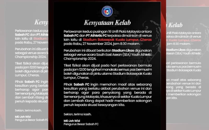 Aksi kedua Piala Malaysia: Sabah FC lawan PT Athletic FC di Stadium Kuala Lumpur