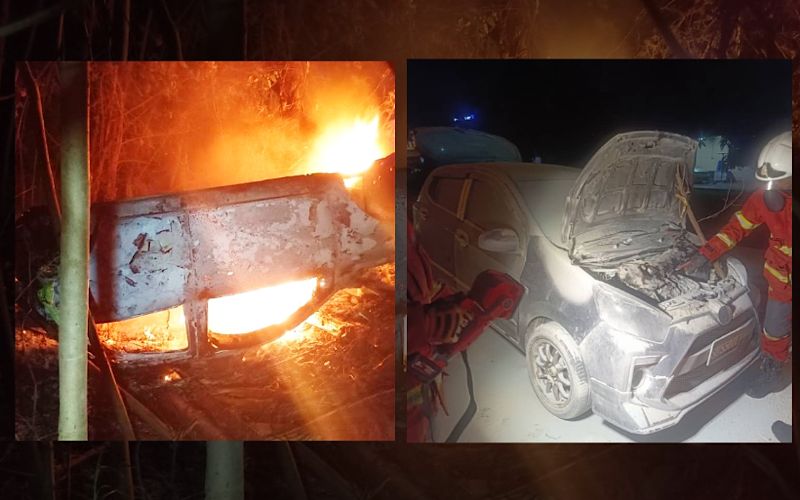 Dua kereta hangus terbakar di dua lokasi