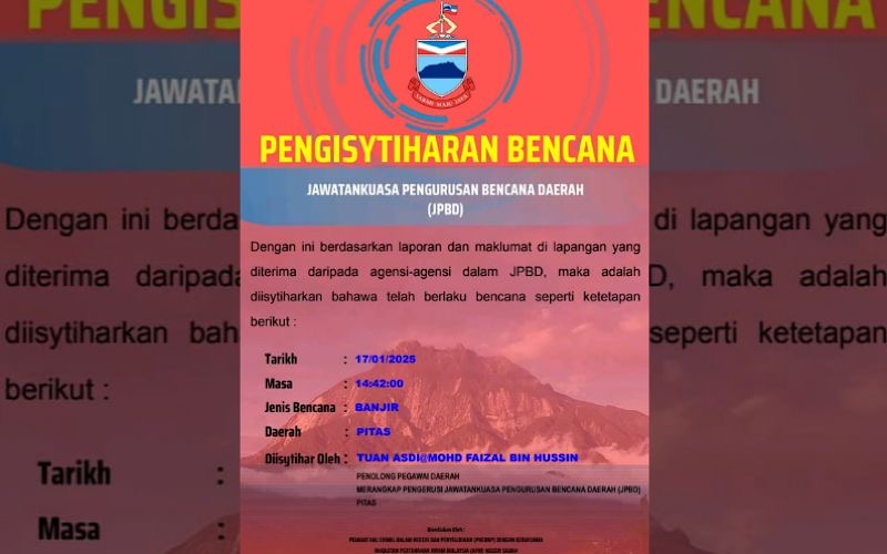Pitas diisytiharkan kawasan bencana banjir