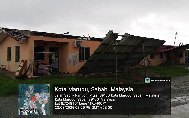 6 rumah teres rosak, bumbung tercabut dilanda ribut di Kg Taka, Pitas