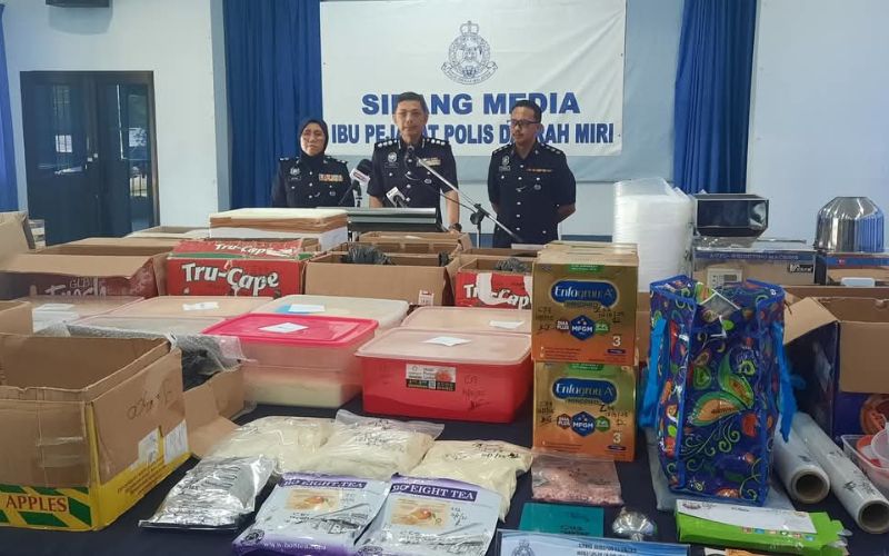 Polis bongkar makmal mini dadah di Miri, rampasan cecah RM137,000