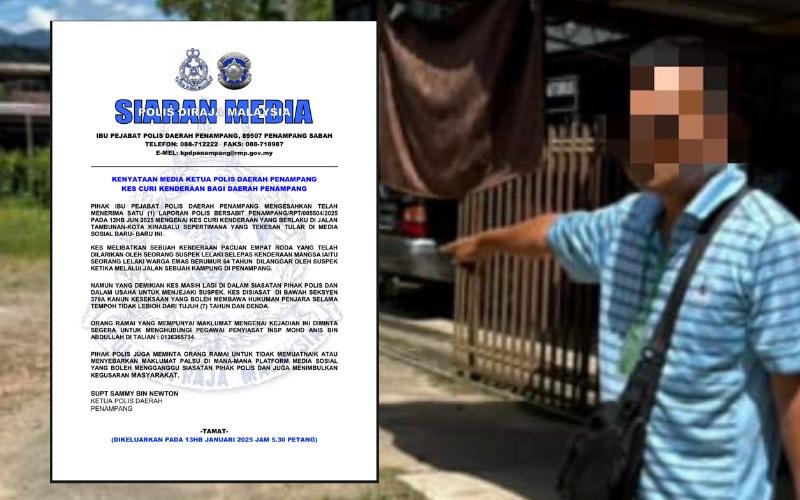 Warga emas jadi mangsa curi kenderaan di Penampang, polis buru suspek