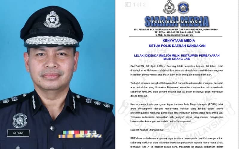 Lelaki didenda RM5,500 miliki akaun bank orang lain tanpa izin