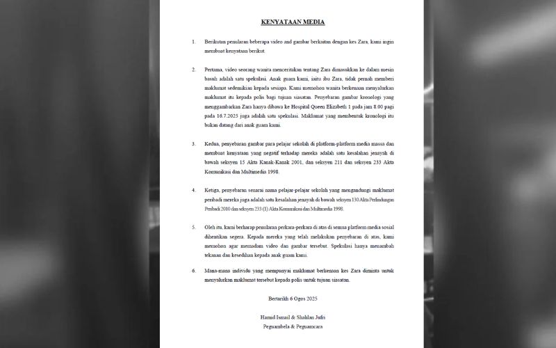 Kes Zara Qairina: Peguam gesa padam semua video dan gambar tular kes