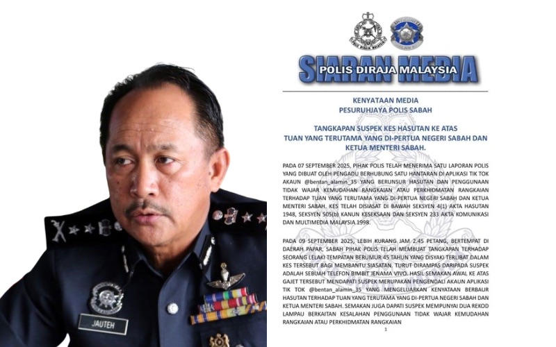 Polis tahan pemilik akaun TikTok sebar kenyataan hasutan terhadap TYT, KM Sabah