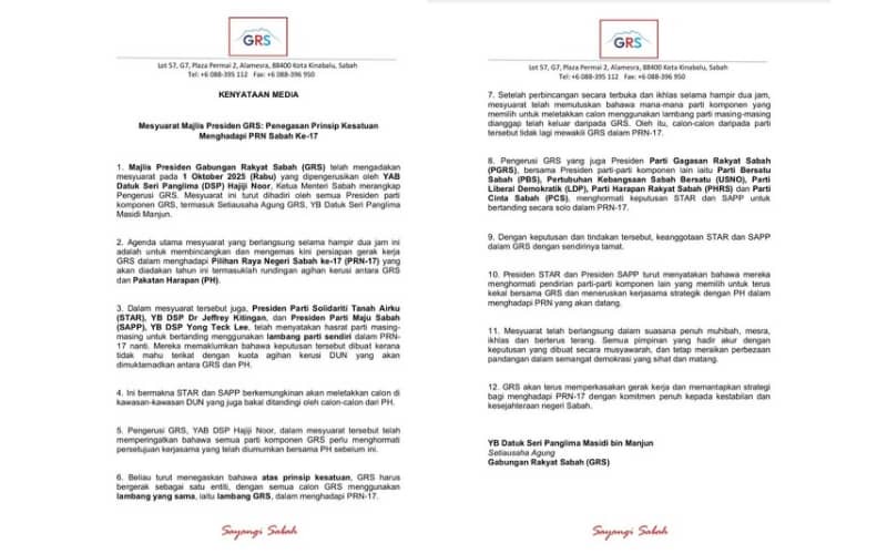PRN17 Sabah: STAR, SAPP pilih tanding solo, sah keluar GRS