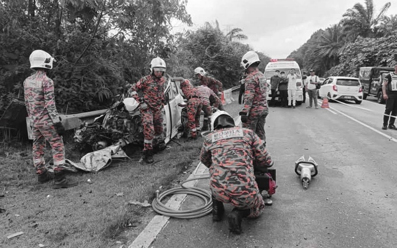 Suami isteri maut, bayi cedera nahas tiga kenderaan
