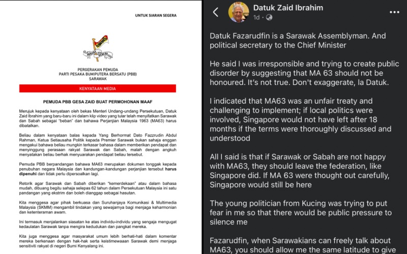 Pemuda PBB gesa Zaid Ibrahim mohon maaf, kenyataan hina Sarawak Sabah keterlaluan