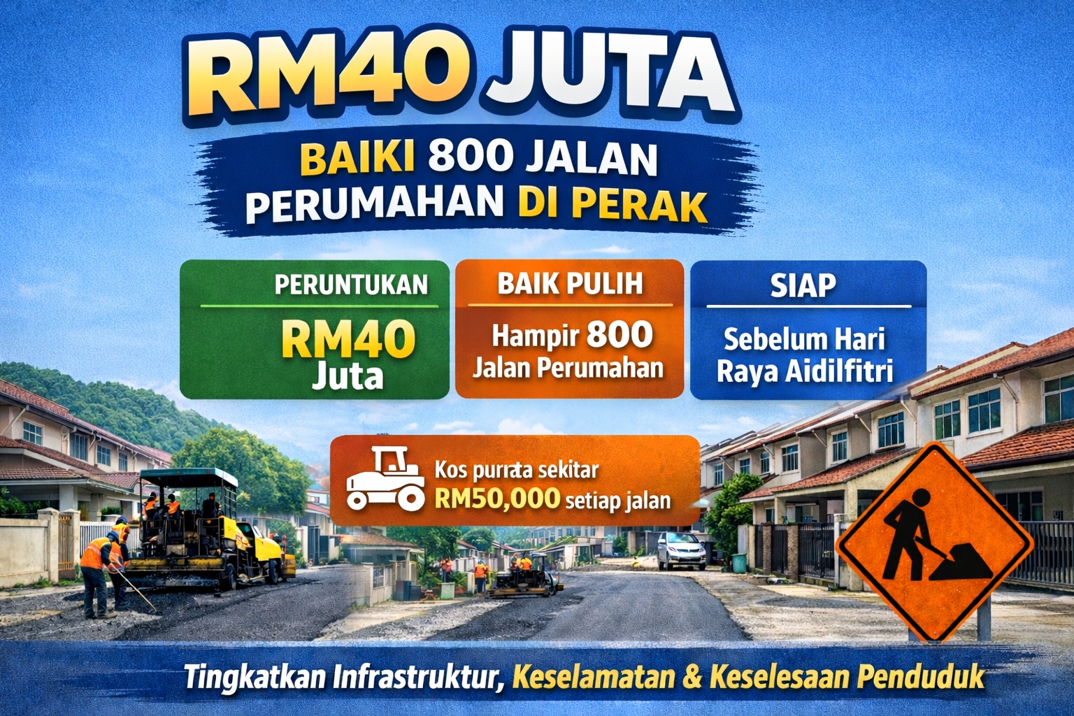 RM40 juta diperuntukkan untuk baiki 800 jalan perumahan di Perak