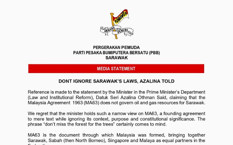Isu MA63: Jangan pandang sepi undang-undang Sarawak – Pemuda PBB