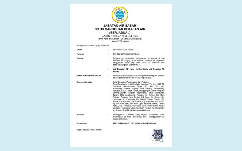 Gangguan bekalan air berjadual libatkan lebih 40 kawasan