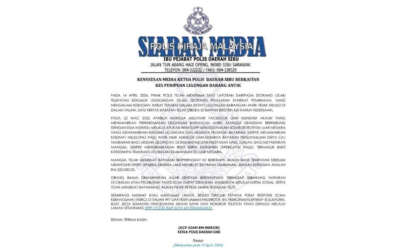 Lelongan antik palsu, pengarah syarikat rugi RM222,000