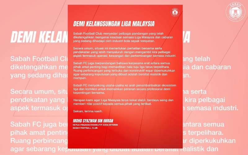 Sabah FC sokong usaha perkasa ekosistem Liga Malaysia