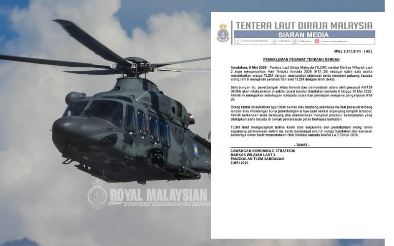 Pesawat TLDM terbang rendah sekitar Sandakan sempena Hari Terbuka Armada 2026