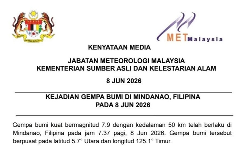 Gempa bumi Filipina: Amaran tsunami 0.4 meter di beberapa daerah timur Sabah