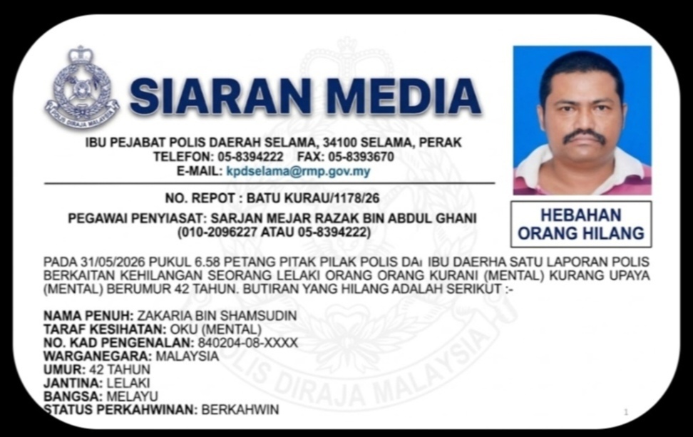 Lelaki OKU mental hilang sejak Sabtu, operasi SAR dilaksana