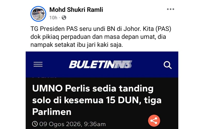 Pas fikir perpaduan, dia nampak setakat ibu jari kaki – Bekas MB Perlis