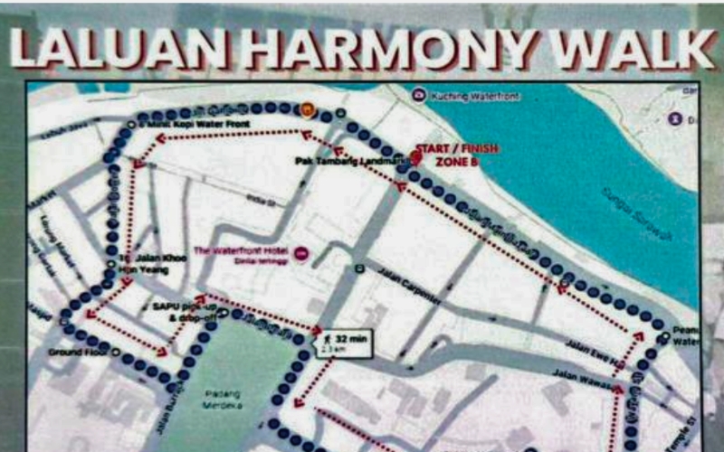 Tujuh jalan utama di Kuching ditutup berperingkat sempena Harmony Walk 2026