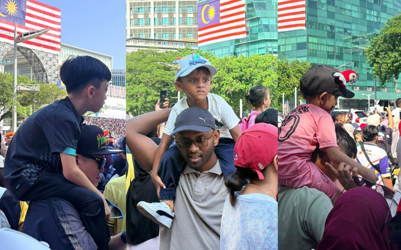 Bapa dukung anak, sama-sama saksikan perarakan Hari Kebangsaan 2026