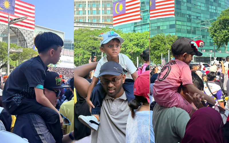 Bapa dukung anak, sama-sama saksikan perarakan Hari Kebangsaan 2026