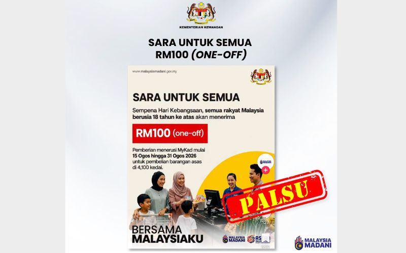 MoF nafi dakwaan SARA RM100 sekali bayar untuk semua rakyat berusia 18 tahun ke atas