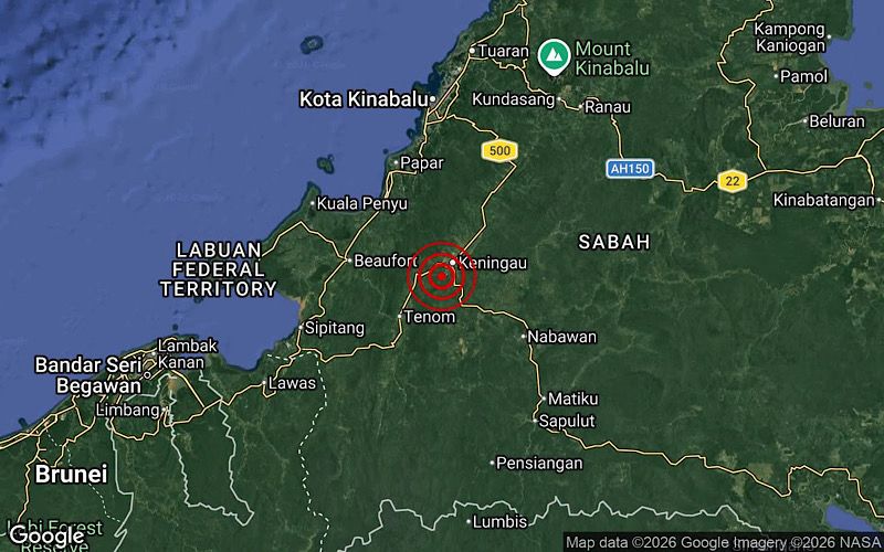 Gempa bumi lemah magnitud 3.4 gegar Keningau pagi ini