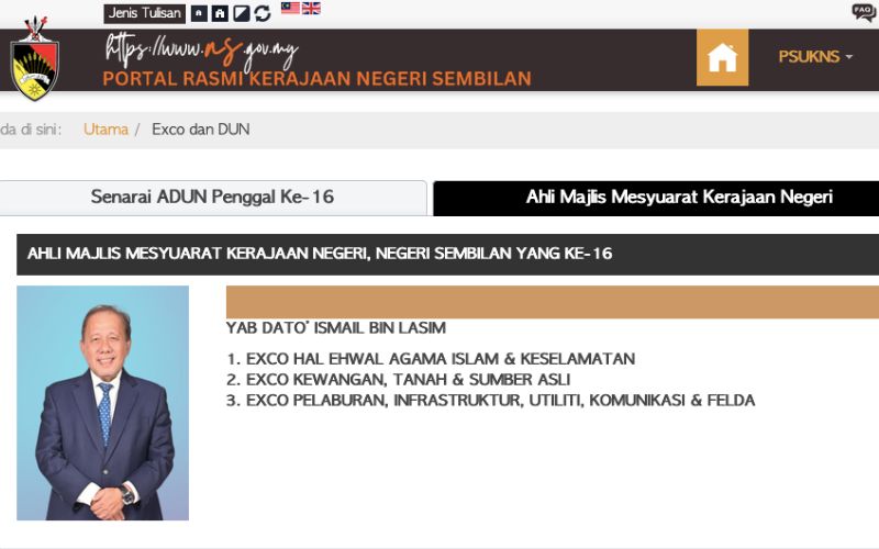 10 Exco Negeri Sembilan hilang dari portal rasmi kerajaan negeri