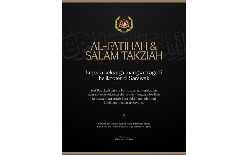 Agong zahir takziah mangsa nahas helikopter perkhidmatan doktor udara di Sarawak