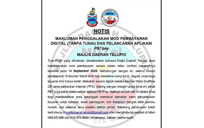 MDTelupid laksana pembayaran digital sepenuhnya mulai 14 September