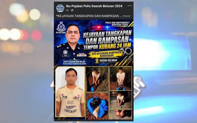 Kurang 24 jam, polis tahan suspek curi komponen Hilux