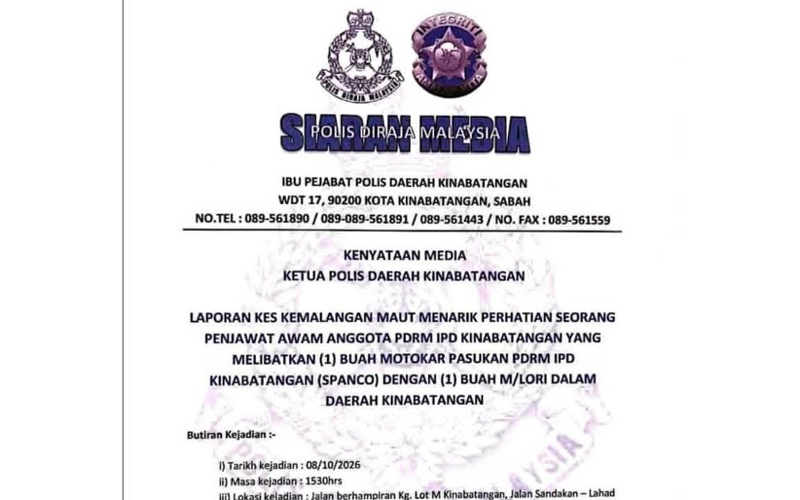 Anggota polis maut, dua cedera parah ketika pulang dari tugas rasmi