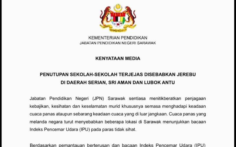 Jerebu: Semua sekolah di Serian, Sri Aman dan Lubok Antu ditutup esok